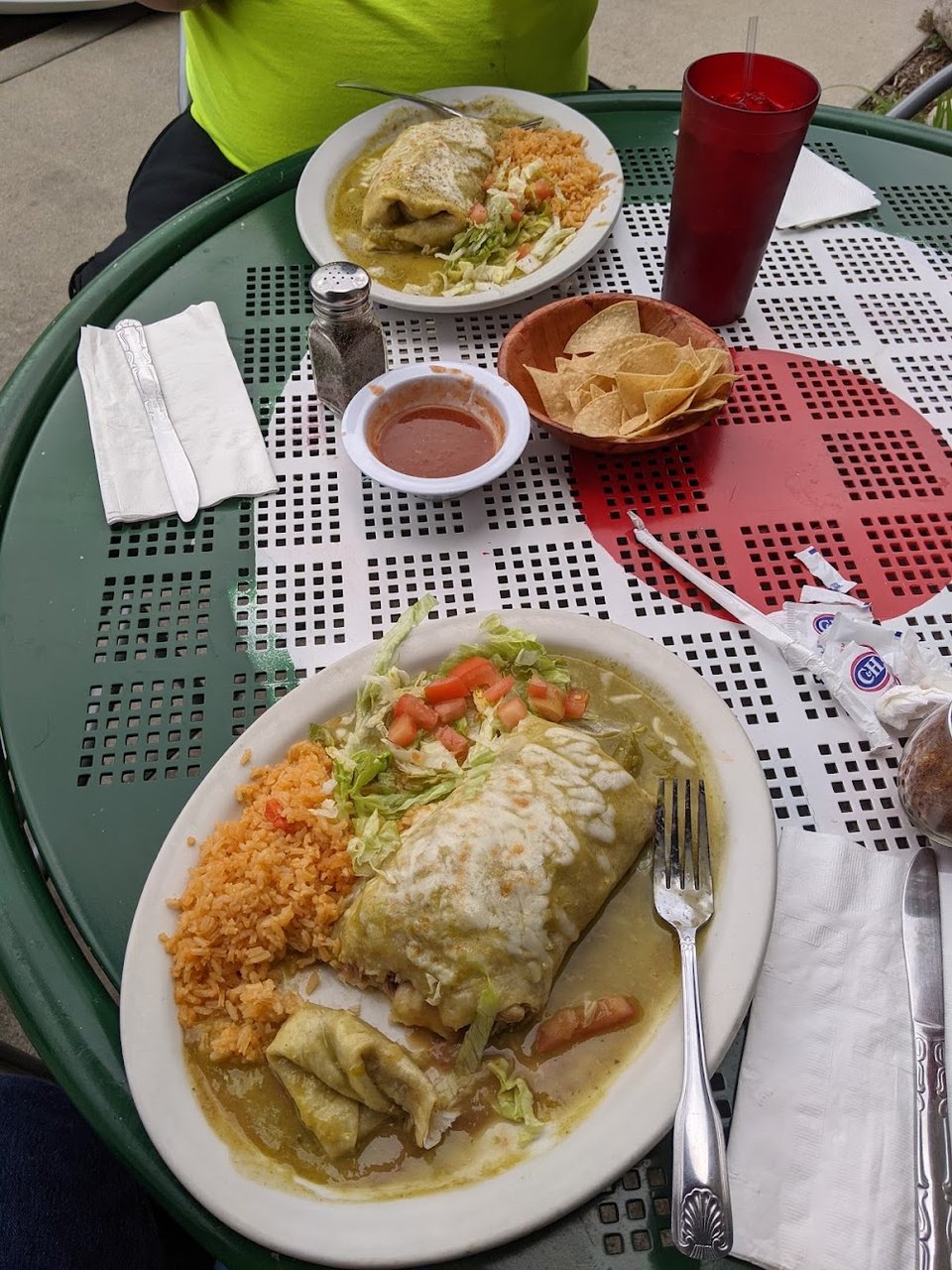 Menu layout with seafood, burritos, and breakfast items.